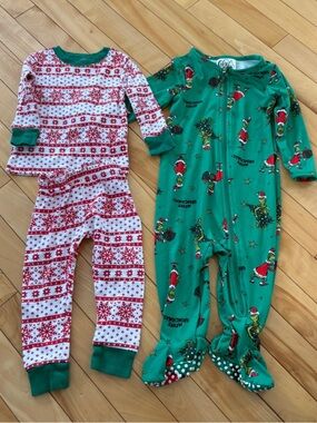 6-12 months baby Christmas bundle x 2 pajamas PJs